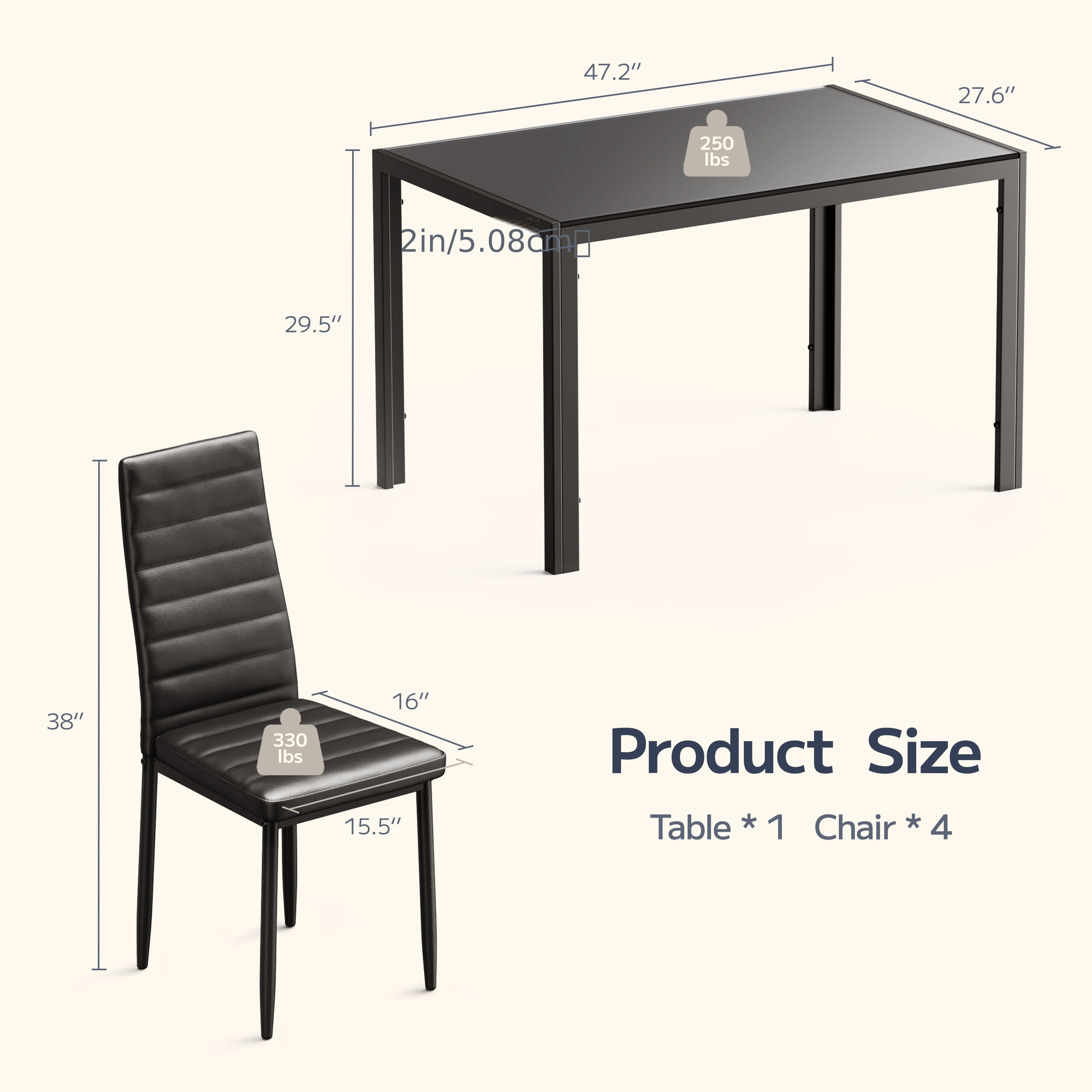 Set of 5 Glass Dining Table with Chairs for 4, Modern PU Leather Furniture for Home, Kitchen, And Living Room in White