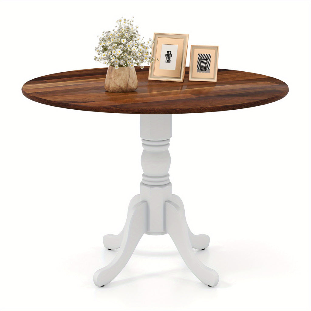 1pc MULTIGOT Mid-Century Rustic Round Dining Table, 4-Seater Solid Rubber Wood Frame with Curved Trestle Legs and Adjustable Foot Pads for Kitchen, Dining Room, Living Room