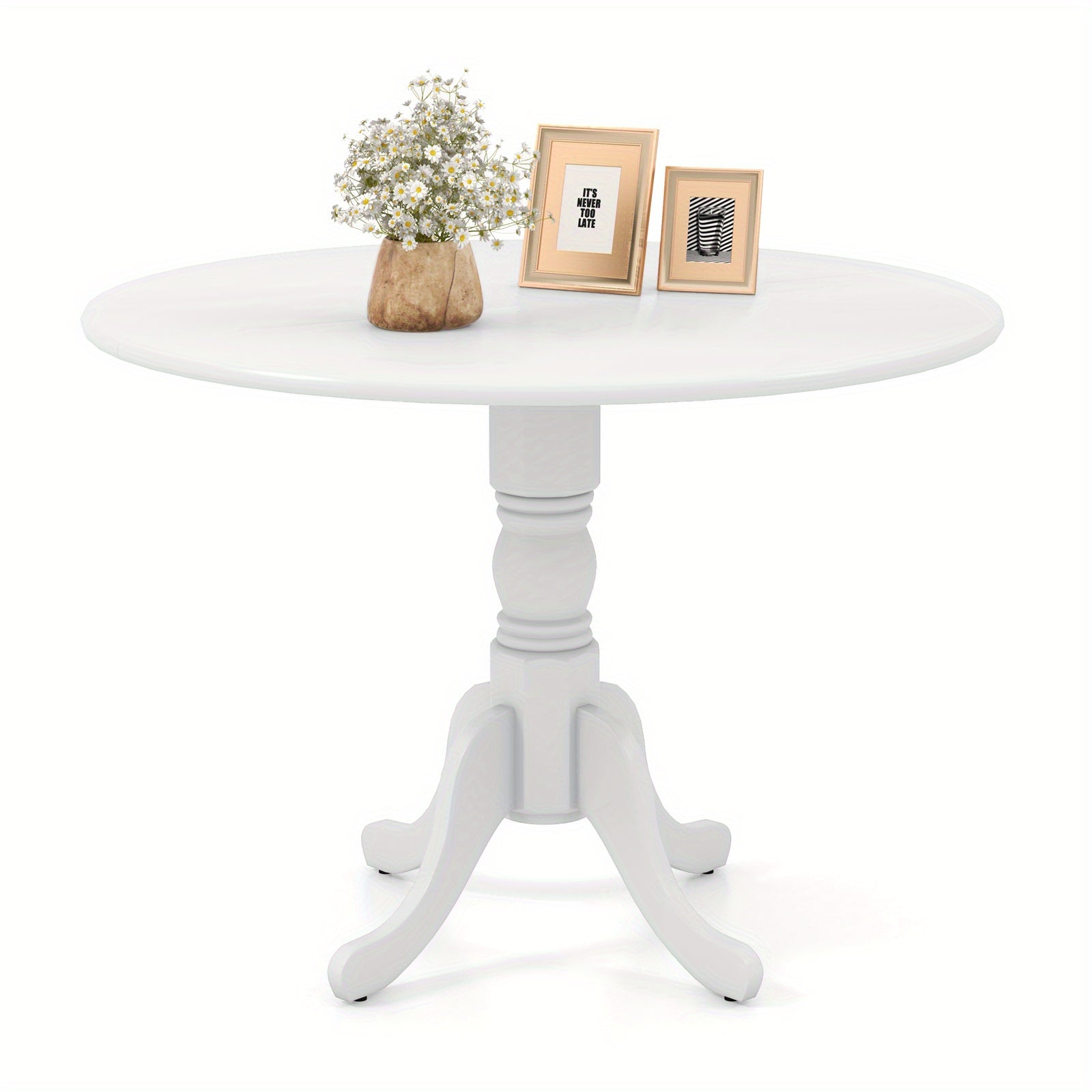 1pc MULTIGOT Mid-Century Rustic Round Dining Table, 4-Seater Solid Rubber Wood Frame with Curved Trestle Legs and Adjustable Foot Pads for Kitchen, Dining Room, Living Room