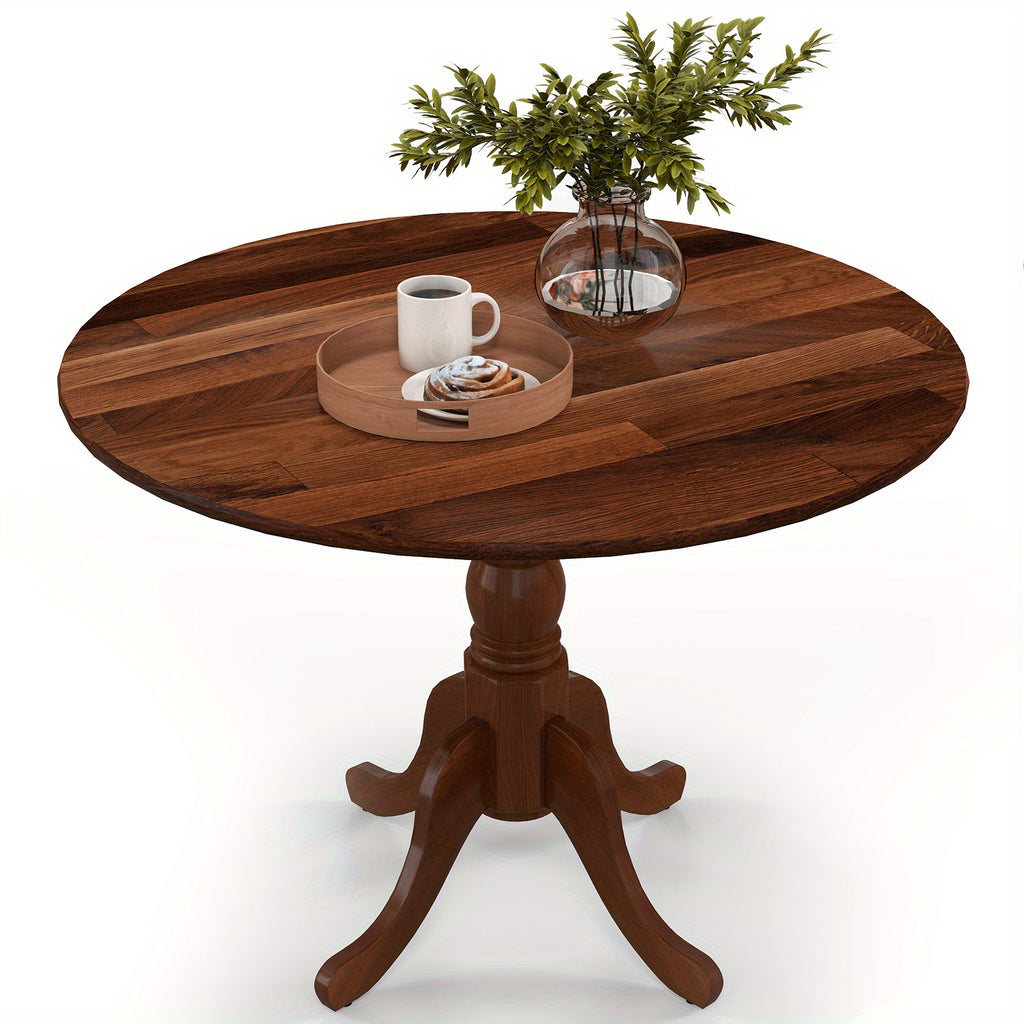 1pc MULTIGOT Mid-Century Rustic Round Dining Table, 4-Seater Solid Rubber Wood Frame with Curved Trestle Legs and Adjustable Foot Pads for Kitchen, Dining Room, Living Room