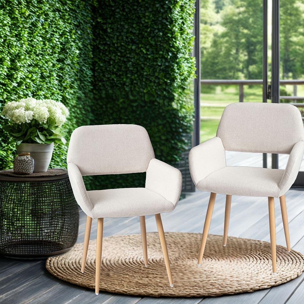 2pcs Ergonomic Dining Chairs FurnitureR Set of 2 Ergonomic Mid-Back Dining Chairs with Armrests | Steel Bracket, Hemp Cloth Seat, Solid Back, Wipe Clean Maintenance | for Patio, Balcony, Garden, Deck, Suitable for Adult, Ideal for Christmas, Halloween, Ea