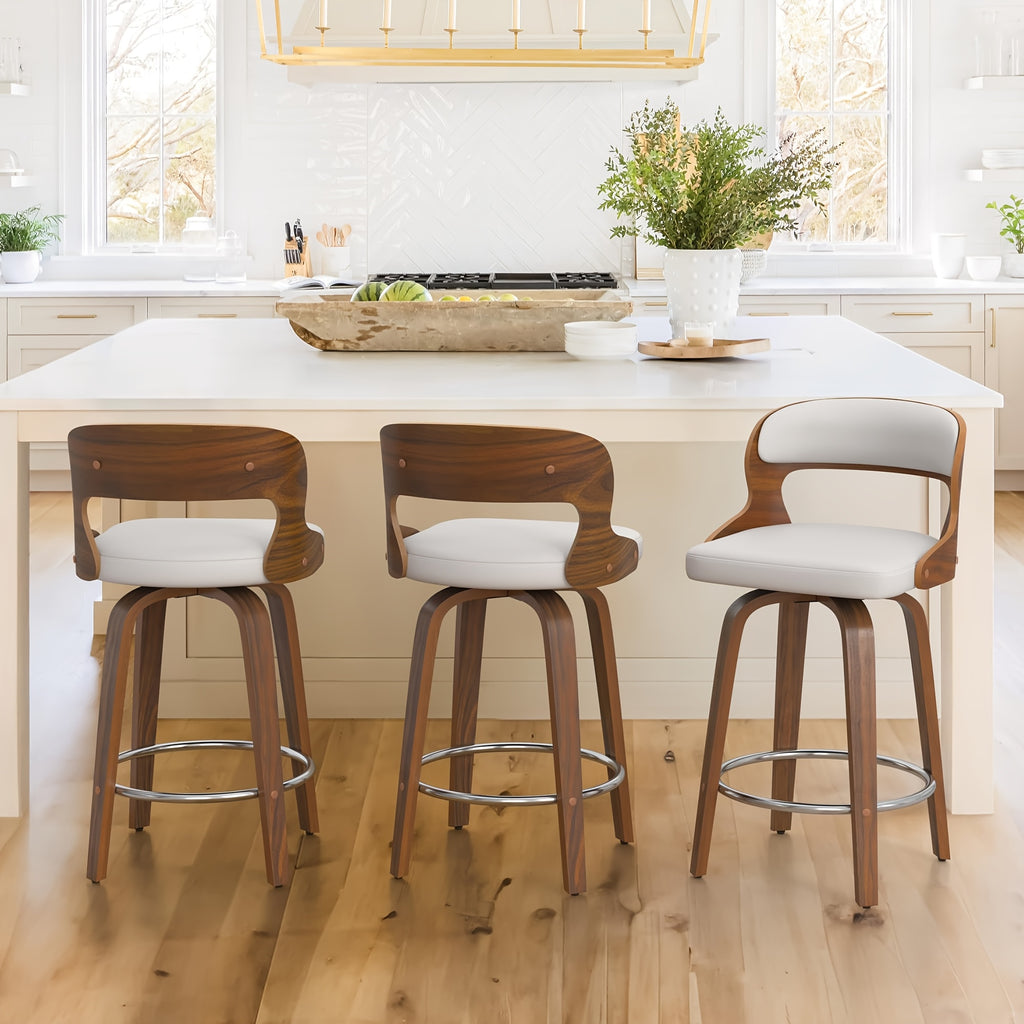 White\u002FBeige Dining Chair, 26-inch Faux Leather Swivel Dining Chair, 360° Swivel Dining Chair, With Backrest, Suitable For Kitchen, Living Room, Dining Room