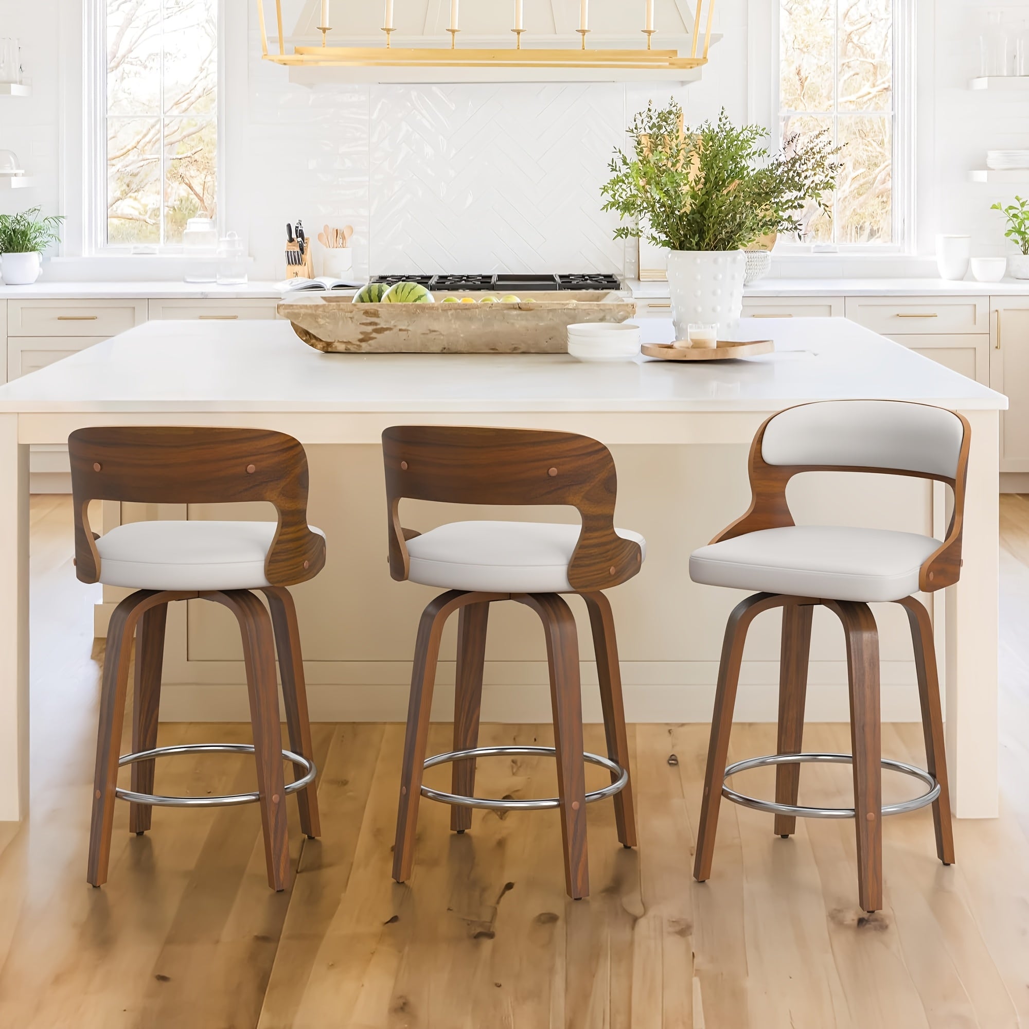 White\u002FBeige Dining Chair, 26-inch Faux Leather Swivel Dining Chair, 360° Swivel Dining Chair, With Backrest, Suitable For Kitchen, Living Room, Dining Room