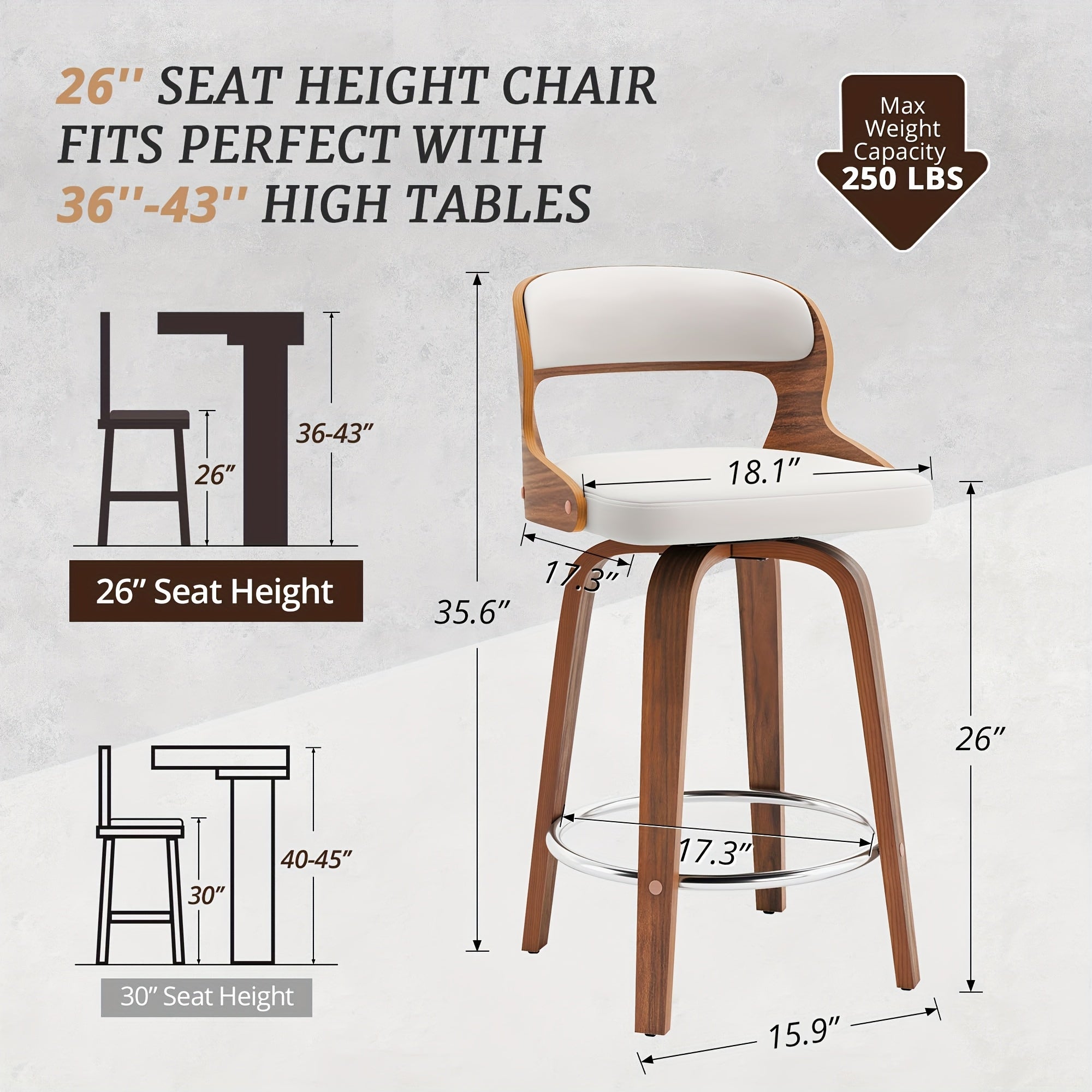 White\u002FBeige Dining Chair, 26-inch Faux Leather Swivel Dining Chair, 360° Swivel Dining Chair, With Backrest, Suitable For Kitchen, Living Room, Dining Room