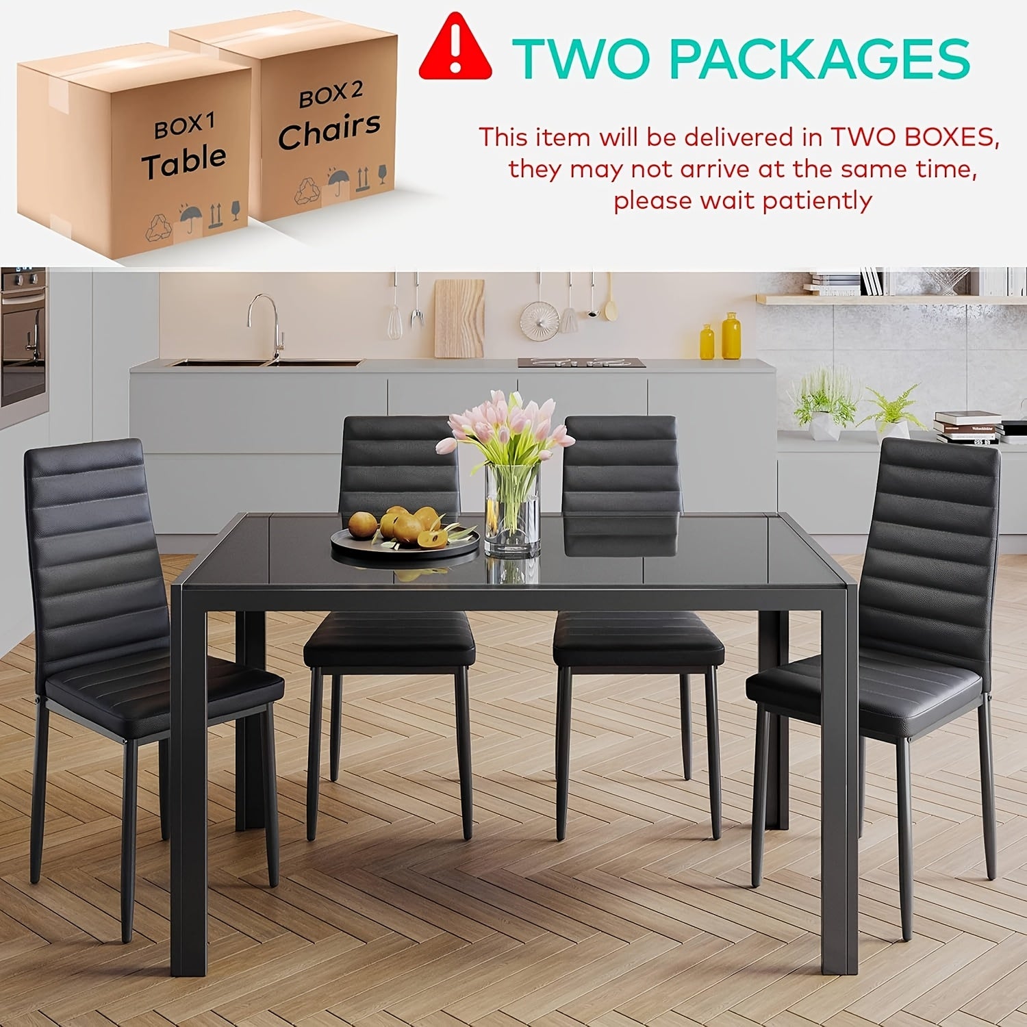 Set of 5 Glass Dining Table with Chairs for 4, Modern PU Leather Furniture for Home, Kitchen, And Living Room in White