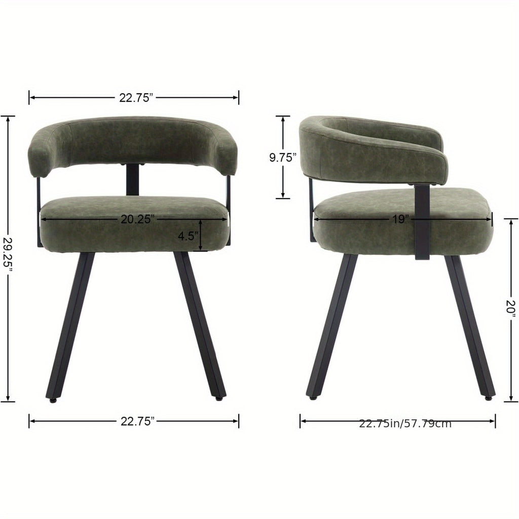 2Pcs Modern Simple and Elegant Bucket Shaped Dining Chairs, PU Chenille Cushioned Dining Chairs with Armrests, Comfortable Kitchen Chairs with Black Metal Legs, Suitable for Dining\u002F living Rooms