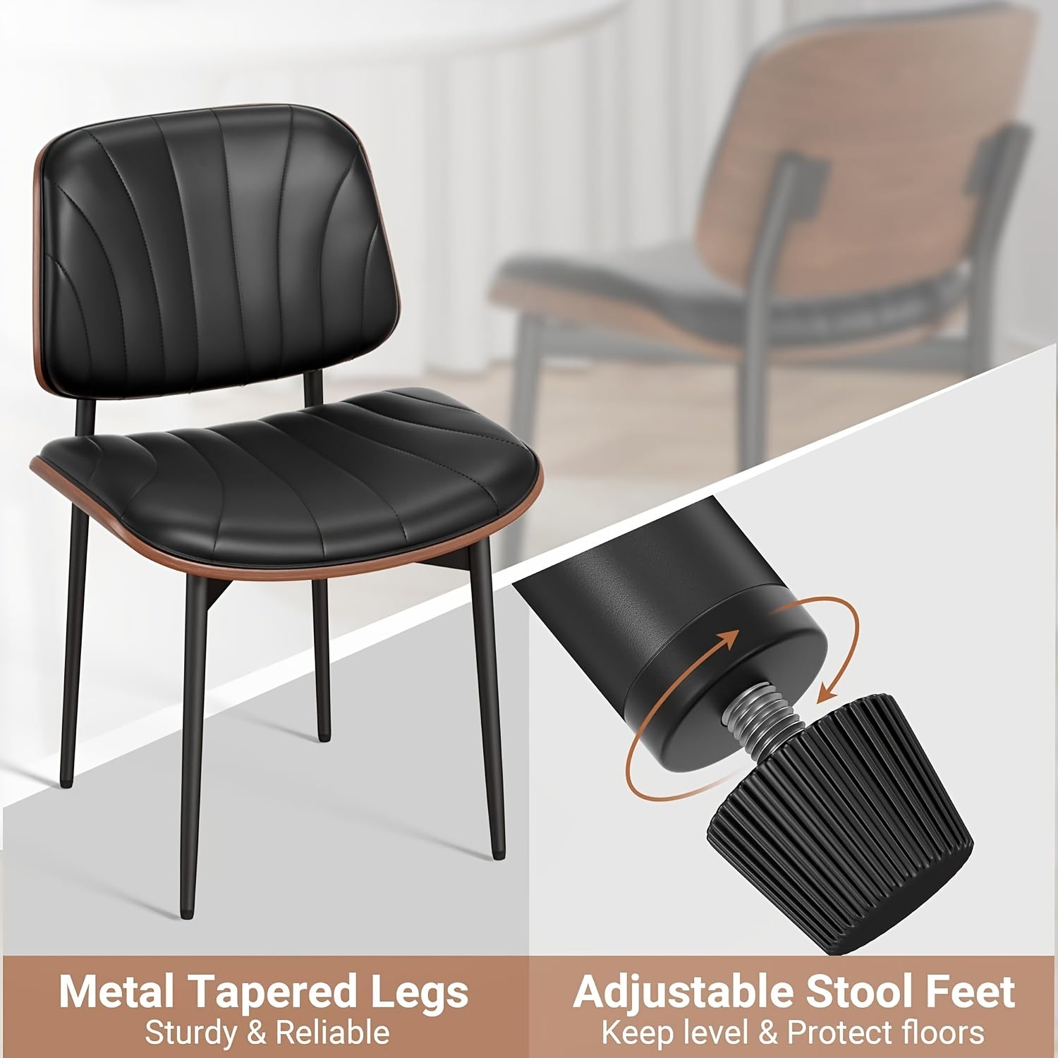 Dining Chair Set of 2, Shell Pattern Upholstered PU Leather with Adjustable Feet, Sponge Backrest and Metal Legs, Suitable for Home Restaurant & Kitchen, Kitchen Seating and Restaurant Chairs, Stylish Seating with Contemporary Design, Highquality Leather