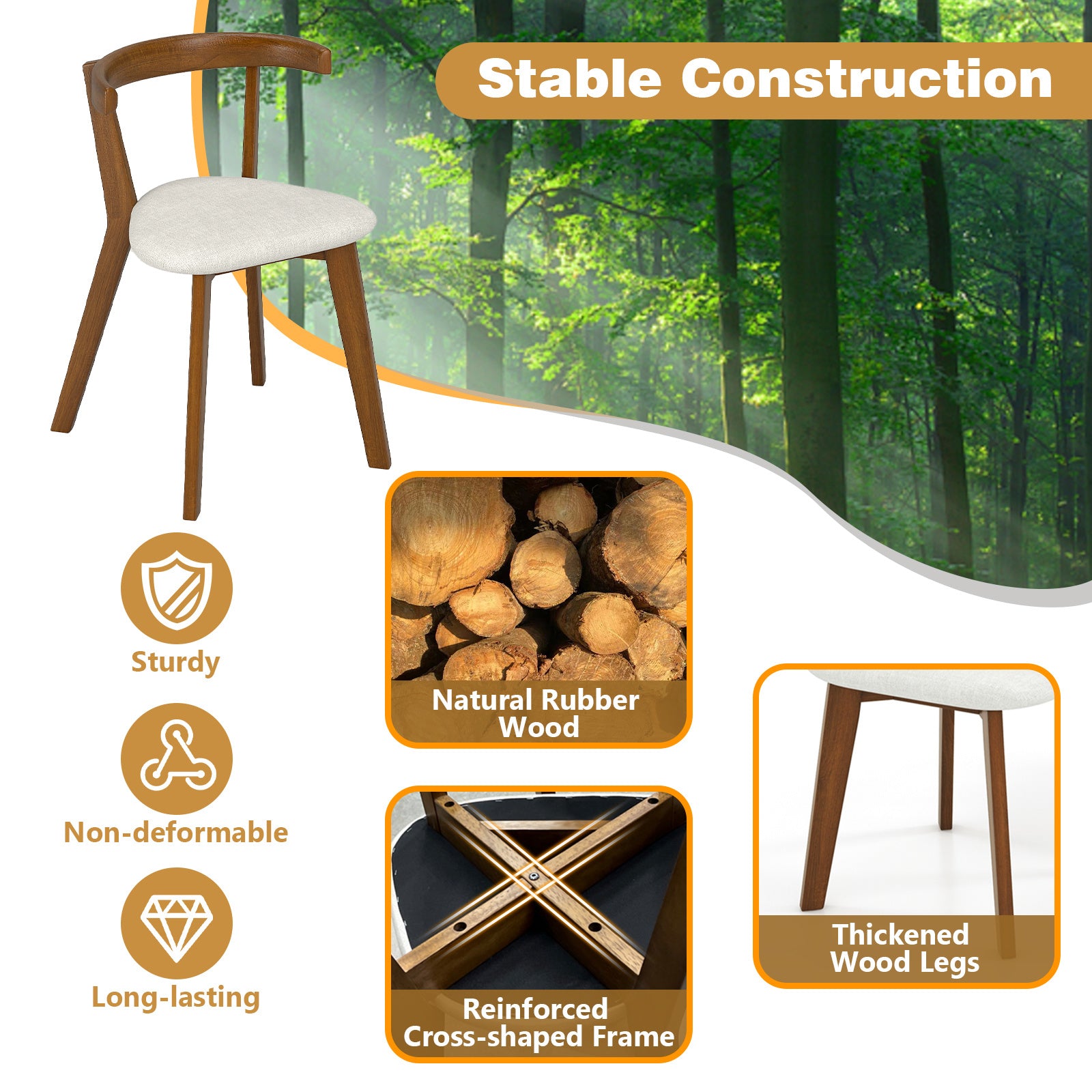MULTIGOT Wood Dining Chair Set of 2\u002F 4, Space-Saving Hanging Upholstered Kitchen Chairs w\u002F Padded Seat & Curved Back, Farmhouse Armless Side Chairs for Living Room Dining Room Apartment