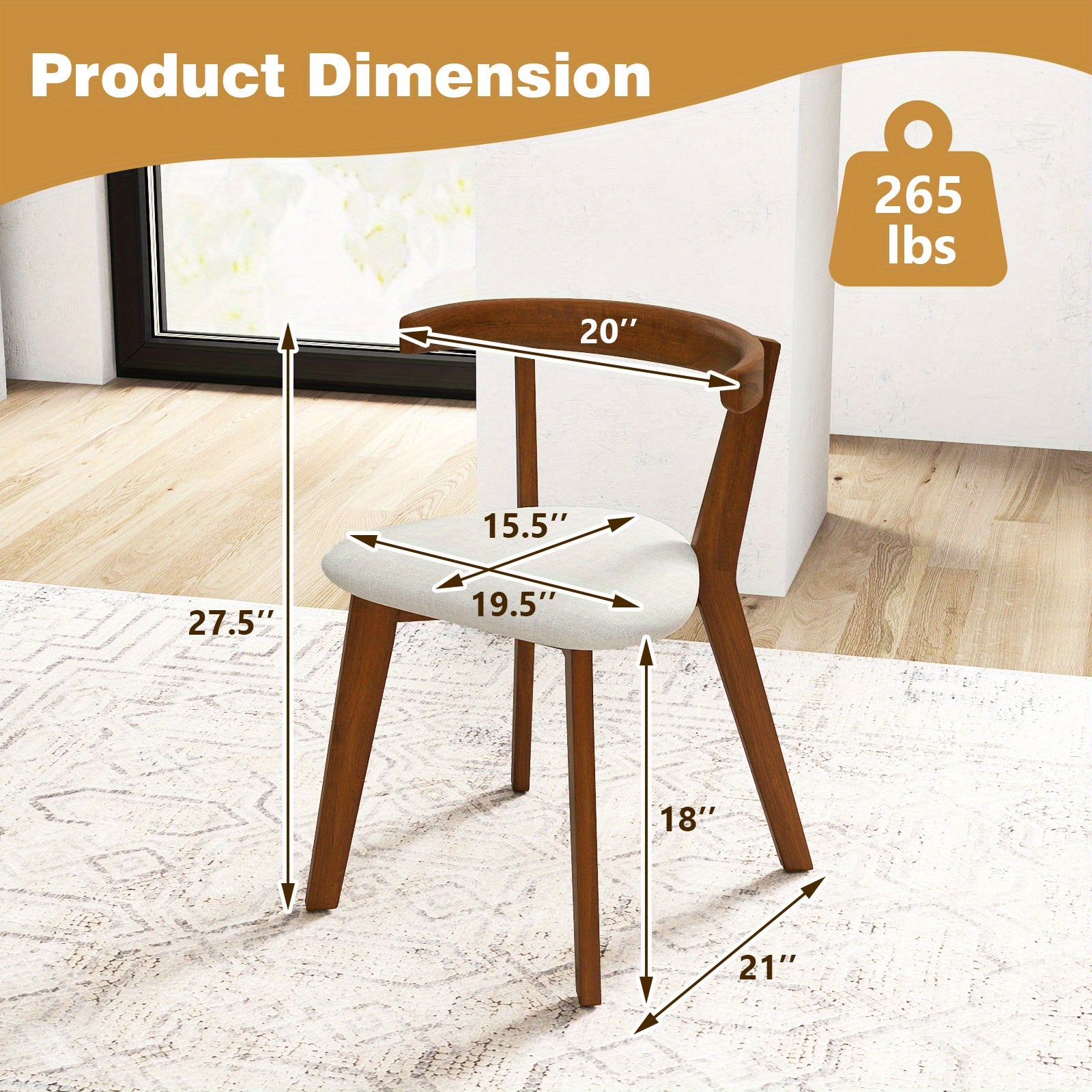 MULTIGOT Wood Dining Chair Set of 2\u002F 4, Space-Saving Hanging Upholstered Kitchen Chairs w\u002F Padded Seat & Curved Back, Farmhouse Armless Side Chairs for Living Room Dining Room Apartment