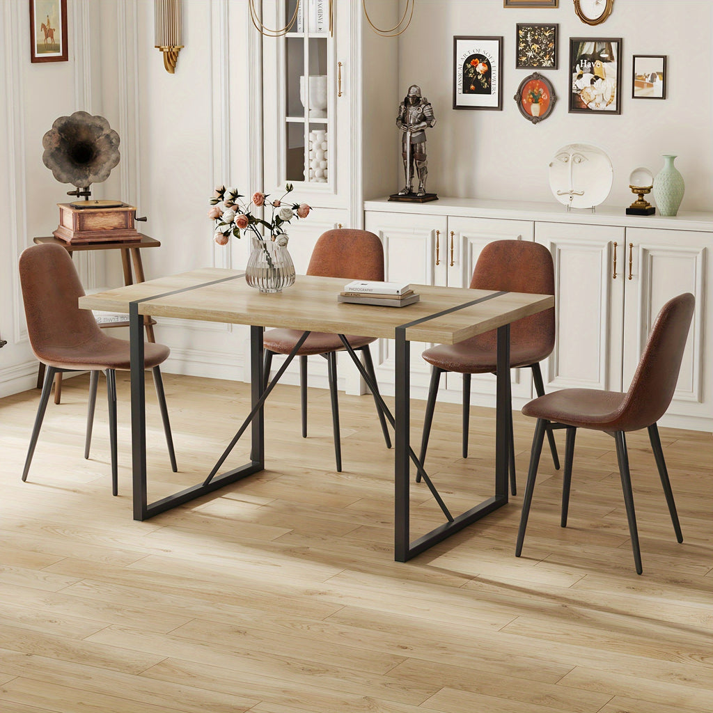 Dining Table Set, Kitchen Table And Chairs Set Of 4, Rustic Brown Table Top Breakfast Table Dining Side Chairs for Kitchen Dining Room, Modern Accent 4 Dining Chairs with Soft Linen Fabric Cushions. Furniture for Home