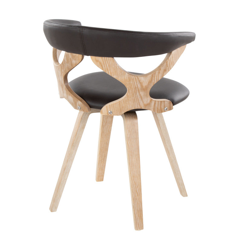 LumiSource Gardenia Chair - Mid-Century Modern Swivel Accent\u002FDining Chair with White Washed Wood Frame & Brown Faux Leather, Cut-Out Backrest, Curved Legs - Assembly Required, Use Suitable for Modern Farmhouse, Scandinavian, Mid-Century Decor