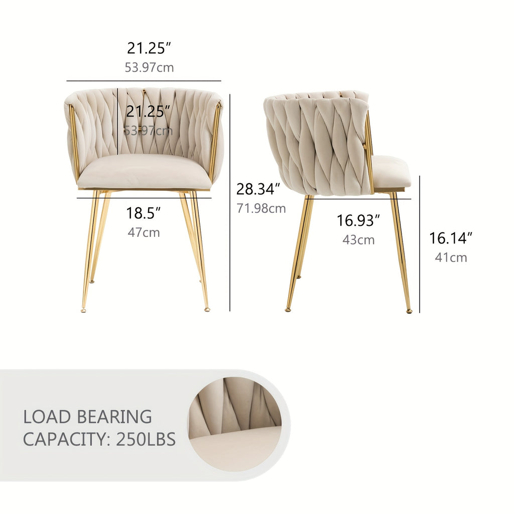 Velvet Dining Chairs Set of 2, Accent Chairs With Golden Metal Legs, Woven Upholstered, For Living Room\u002FBedroom\u002FKitchen