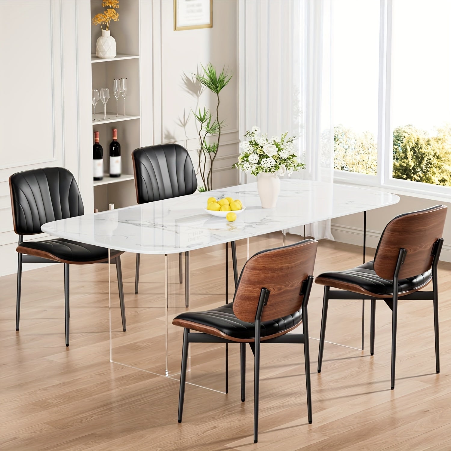 Dining Chair Set of 2, Shell Pattern Upholstered PU Leather with Adjustable Feet, Sponge Backrest and Metal Legs, Suitable for Home Restaurant & Kitchen, Kitchen Seating and Restaurant Chairs, Stylish Seating with Contemporary Design, Highquality Leather