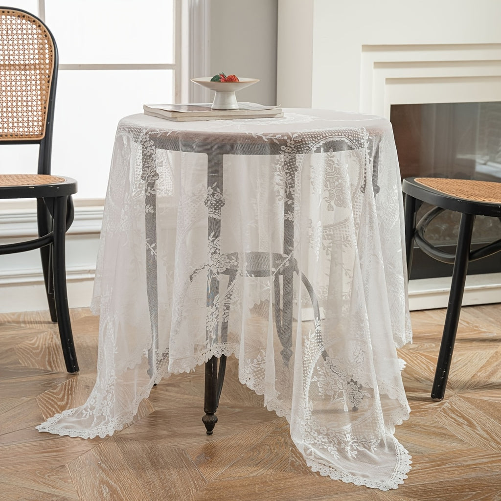 Modern Simple Lace Tablecloth Decorative Cover Napkin Tea Table Village White Jacquard Photo Background Cloth