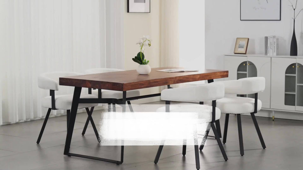 2Pcs Modern Simple and Elegant Bucket Shaped Dining Chairs, PU Chenille Cushioned Dining Chairs with Armrests, Comfortable Kitchen Chairs with Black Metal Legs, Suitable for Dining\u002F living Rooms