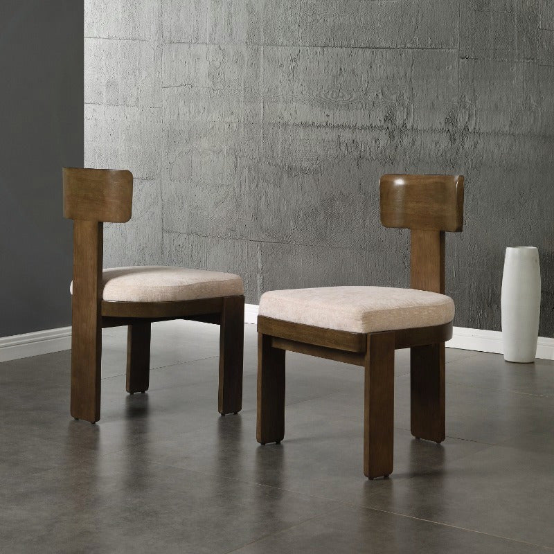 2pcs Fabric Dining Chairs Set, Beige Seating, Light Brown Rubber Wood Legs, 330 LBS Capacity, Versatile Home Kitchen Furniture, Sturdy & Stylish