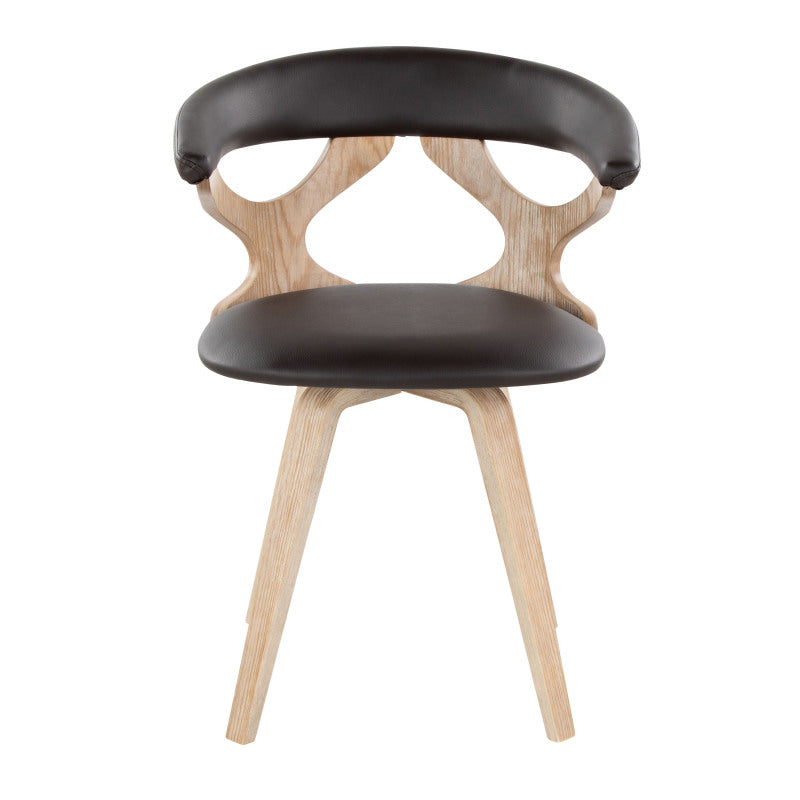 LumiSource Gardenia Chair - Mid-Century Modern Swivel Accent\u002FDining Chair with White Washed Wood Frame & Brown Faux Leather, Cut-Out Backrest, Curved Legs - Assembly Required, Use Suitable for Modern Farmhouse, Scandinavian, Mid-Century Decor