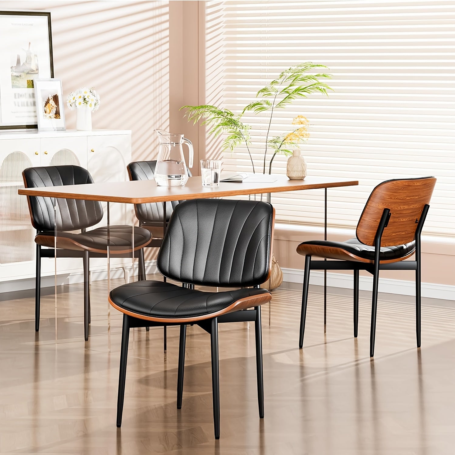 Dining Chair Set of 2, Shell Pattern Upholstered PU Leather with Adjustable Feet, Sponge Backrest and Metal Legs, Suitable for Home Restaurant & Kitchen, Kitchen Seating and Restaurant Chairs, Stylish Seating with Contemporary Design, Highquality Leather