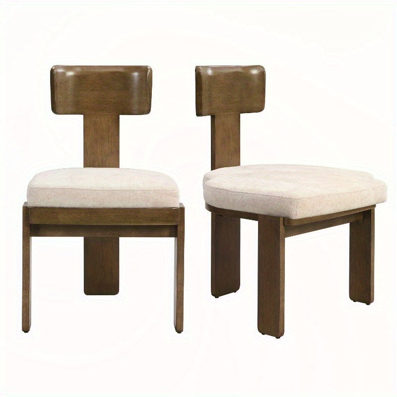 2pcs Fabric Dining Chairs Set, Beige Seating, Light Brown Rubber Wood Legs, 330 LBS Capacity, Versatile Home Kitchen Furniture, Sturdy & Stylish