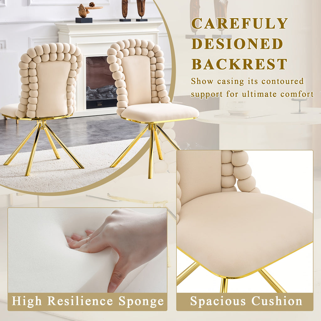 360° Swivel Dining Chairs Set Of 2, Modern Upholstered Velvet Accent Chairs with Golden Metal Legs And Unique Bubble Design Backrest, 2pcs Bubble Design Velvet Chairs for Dining Room, Living Room, Bedroom, Or Makeup Area - No Wheels