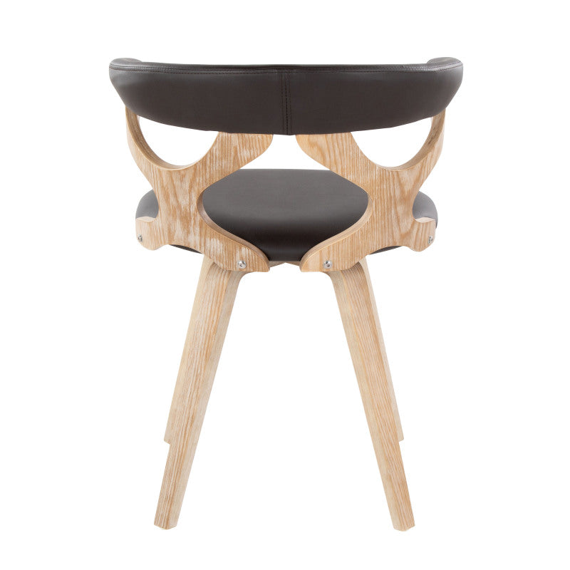 LumiSource Gardenia Chair - Mid-Century Modern Swivel Accent\u002FDining Chair with White Washed Wood Frame & Brown Faux Leather, Cut-Out Backrest, Curved Legs - Assembly Required, Use Suitable for Modern Farmhouse, Scandinavian, Mid-Century Decor