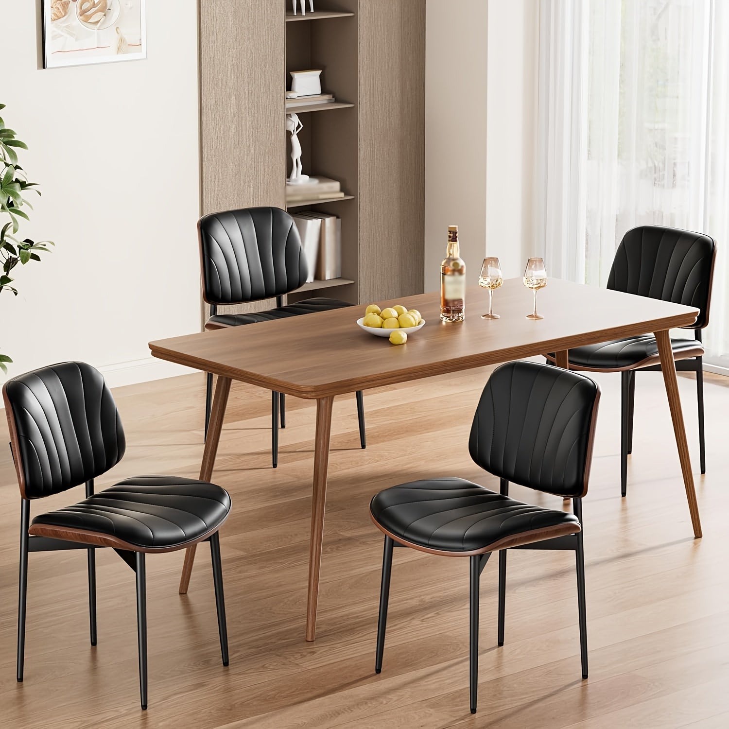 Dining Chair Set of 2, Shell Pattern Upholstered PU Leather with Adjustable Feet, Sponge Backrest and Metal Legs, Suitable for Home Restaurant & Kitchen, Kitchen Seating and Restaurant Chairs, Stylish Seating with Contemporary Design, Highquality Leather