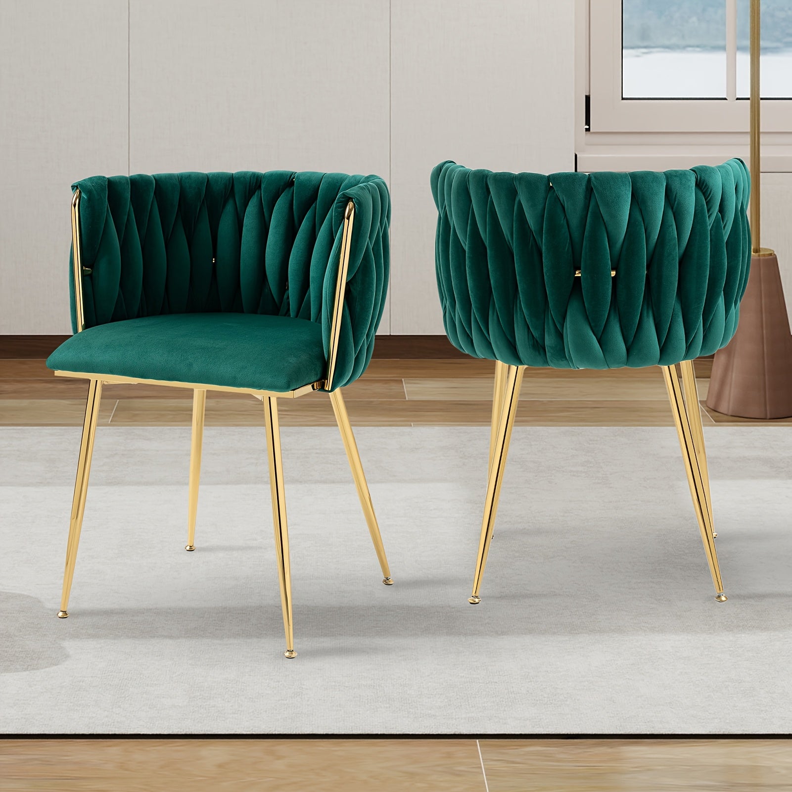 Velvet Dining Chairs Set of 2, Accent Chairs With Golden Metal Legs, Woven Upholstered, For Living Room\u002FBedroom\u002FKitchen