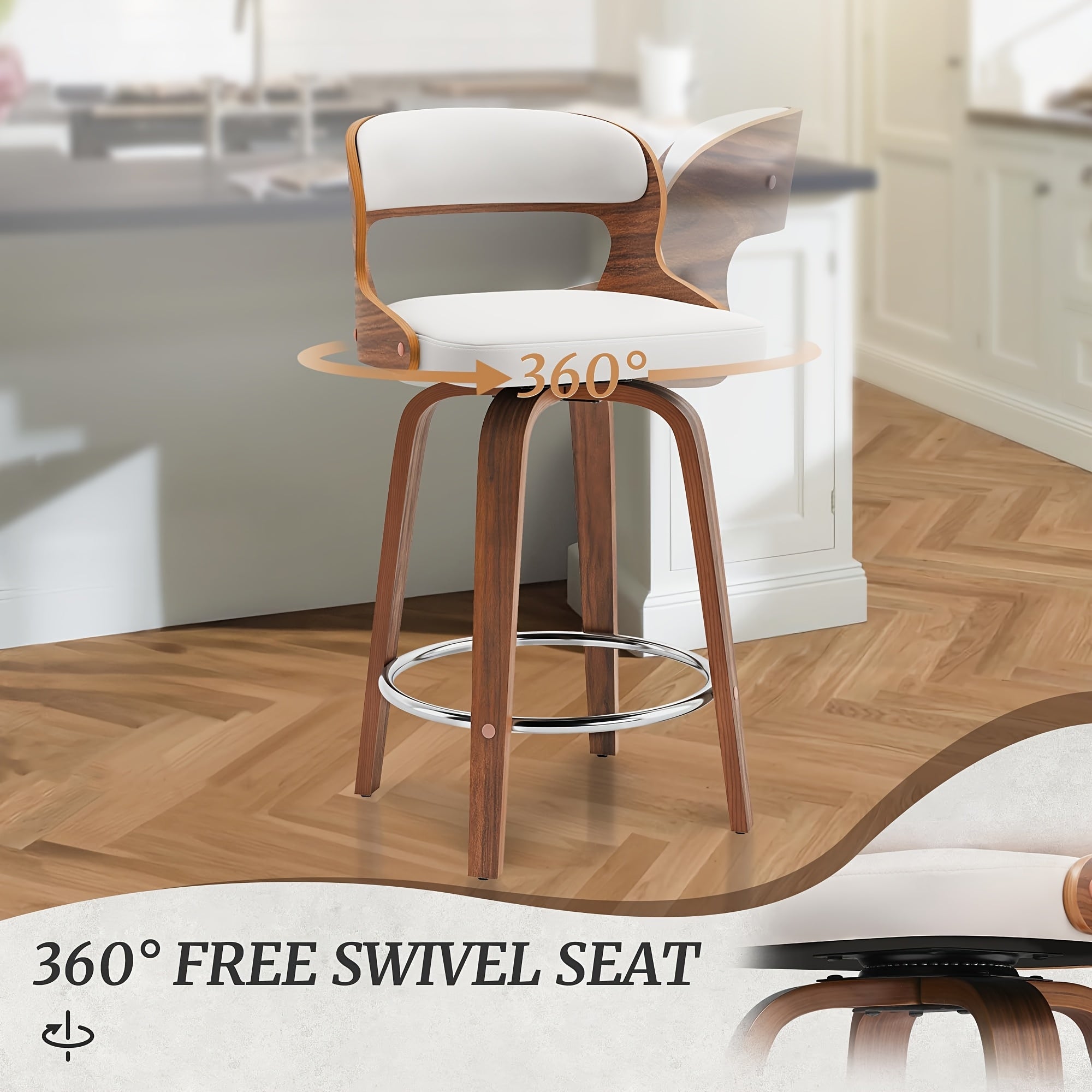 White\u002FBeige Dining Chair, 26-inch Faux Leather Swivel Dining Chair, 360° Swivel Dining Chair, With Backrest, Suitable For Kitchen, Living Room, Dining Room
