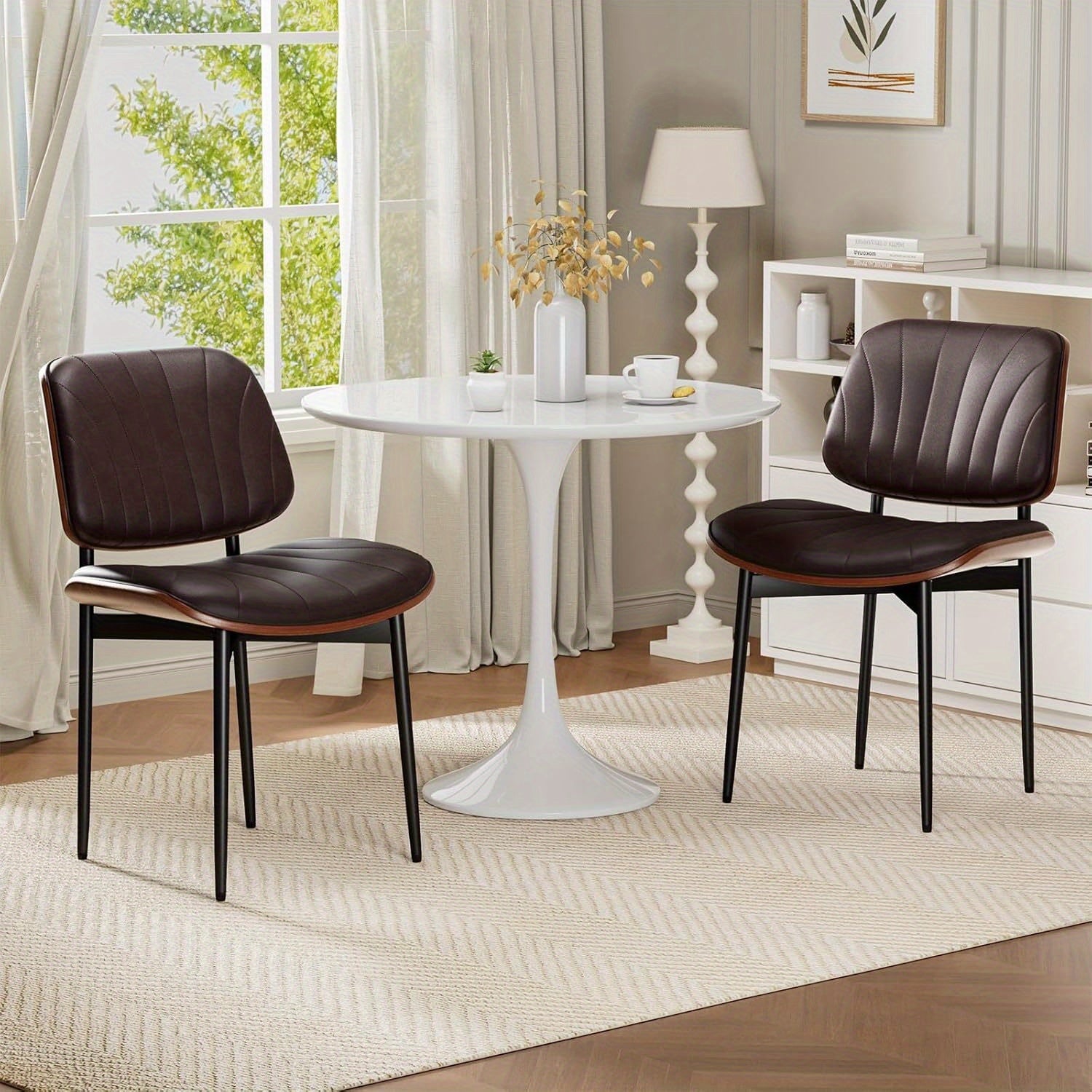 Dining Chair Set of 2, Shell Pattern Upholstered PU Leather with Adjustable Feet, Sponge Backrest and Metal Legs, Suitable for Home Restaurant & Kitchen, Kitchen Seating and Restaurant Chairs, Stylish Seating with Contemporary Design, Highquality Leather