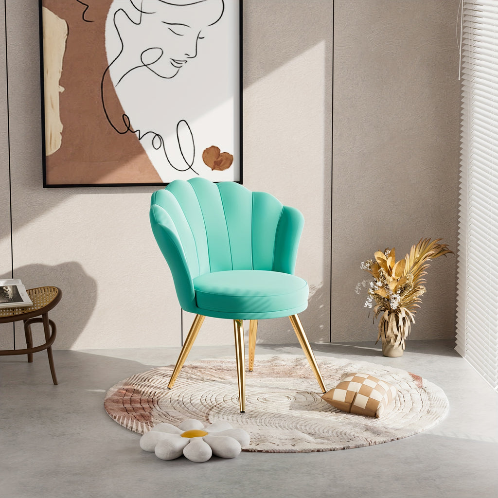 1pc Velvet Dining Chairs - Woven Upholstered, Golden Metal Legs, Modern Accent for Living Room, Dining Room, Kitchen, Comfortable Seating Solution