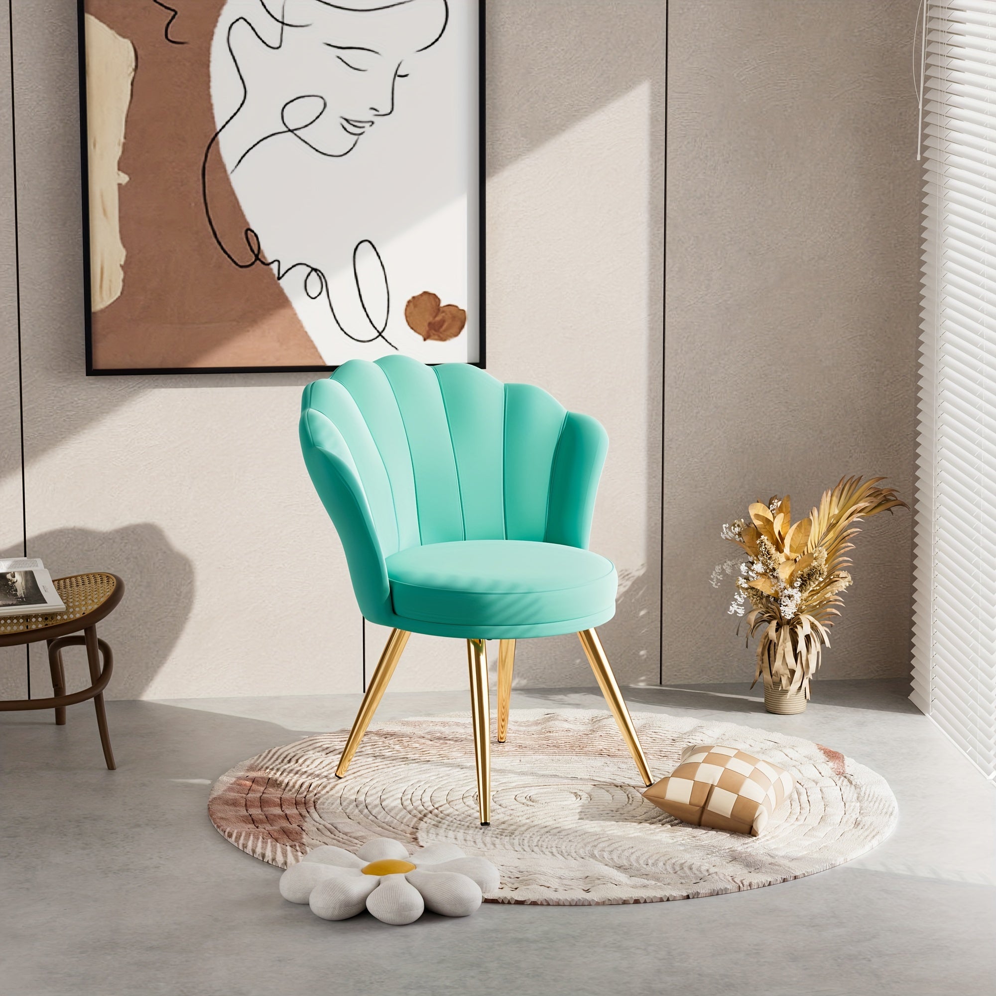 1pc Velvet Dining Chairs - Woven Upholstered, Golden Metal Legs, Modern Accent for Living Room, Dining Room, Kitchen, Comfortable Seating Solution